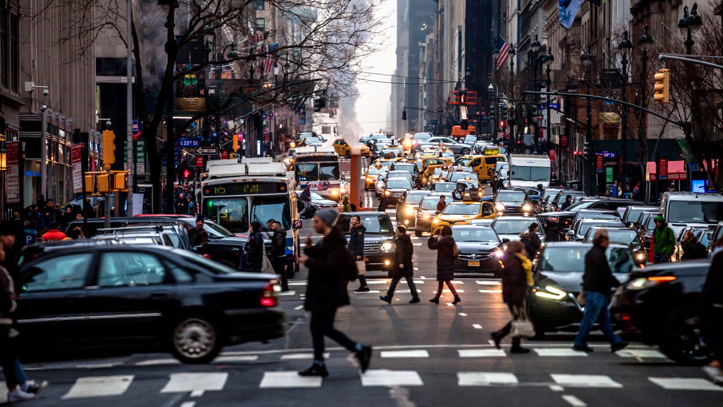 A busy intersection in a city